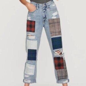 Blue Revival Plaid Patchwork Jeans Size 25